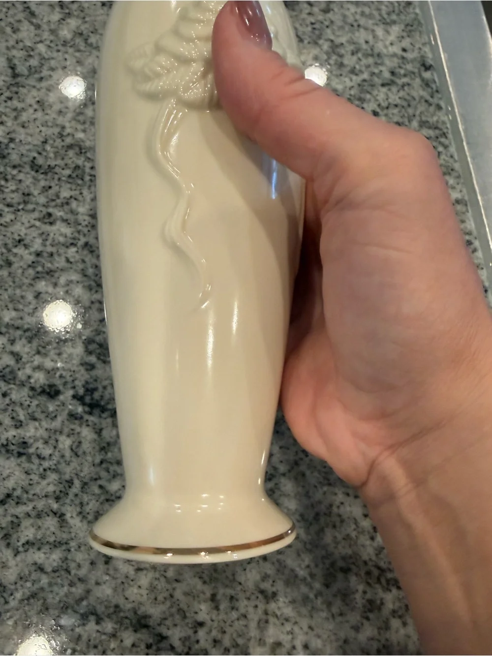 Cream Floral Relief Ceramic Vase with Gold Trim Lenox